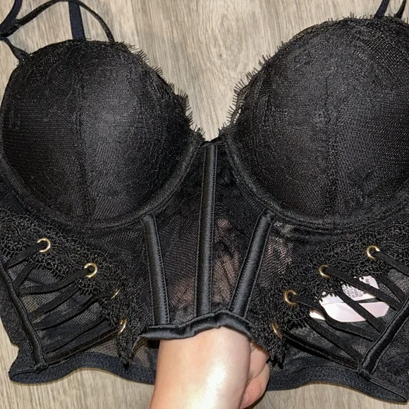 Victoria secret rose lace grommets push up corset top